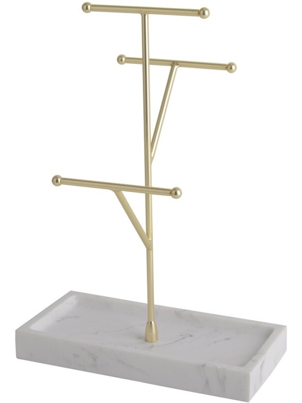 Gold Jewelry Tree Organizer with White Marble Tray